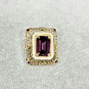 Vintage Coro Gold Tone Faceted Purple Glass Rhinestone Faux Pearl Brooch Pendant
